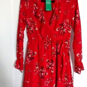 H&M red floral mini
